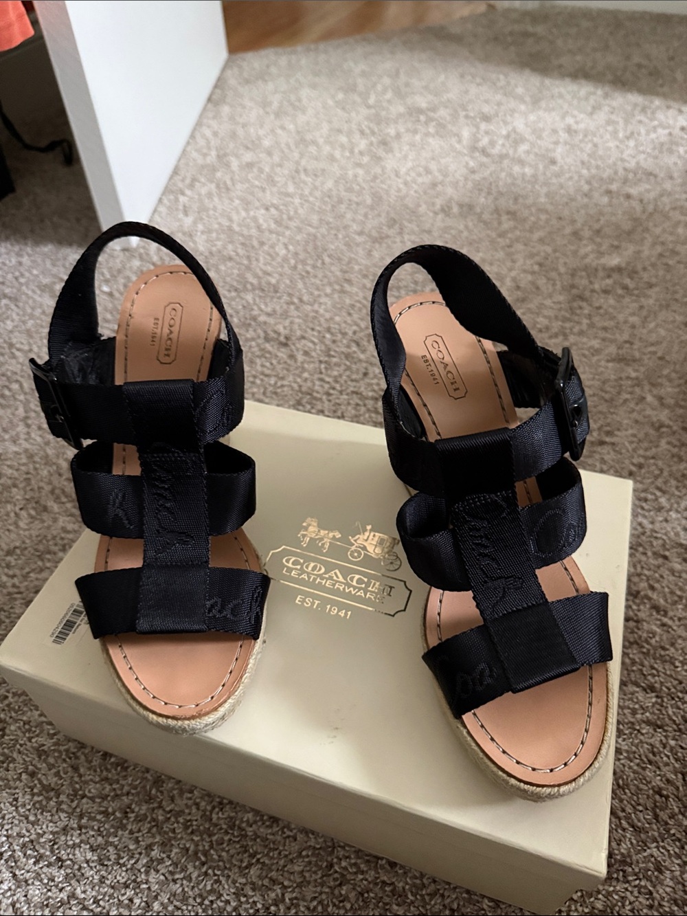Coach Black Strappy Espadrille Sandals